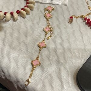 Gold and Pink Clover Bracelet